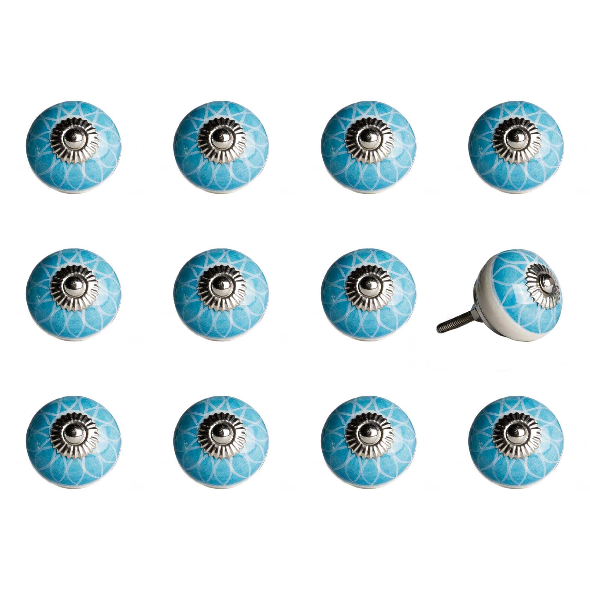 1.5" X 1.5" X 1.5" Ceramic Metal Aqua And White 12 Pack Knob - Image 3