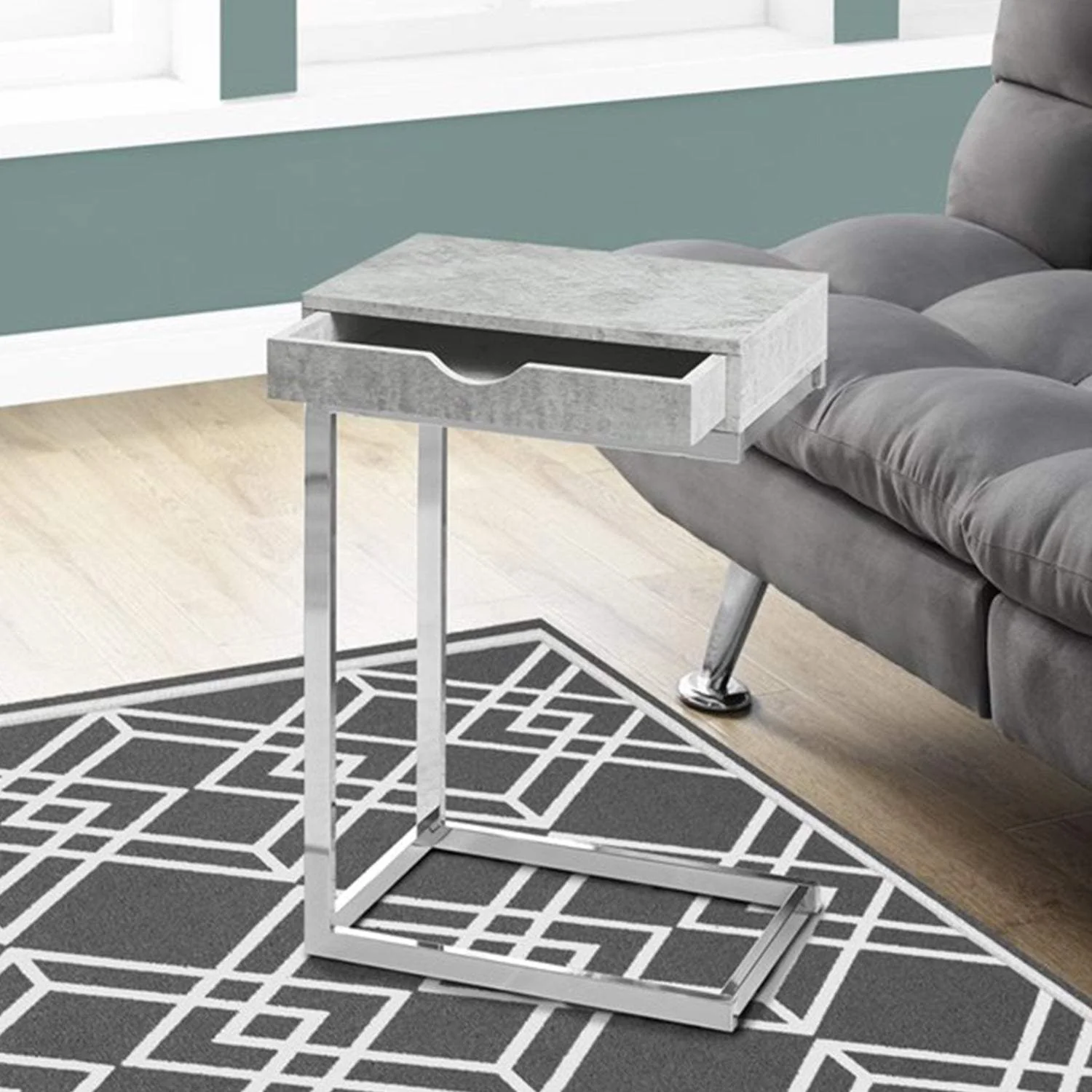 10.25" X 15.75" X 24.5" Grey Finish And Laminated Metal Accent Table - Image 5