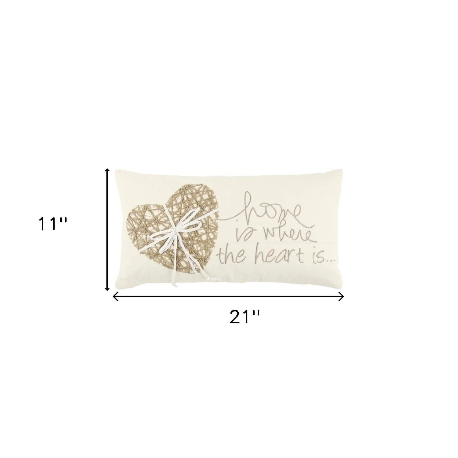 11" X 21" Ivory Home is Where the Heart Is Throw Pillow With Embroidery - Image 6