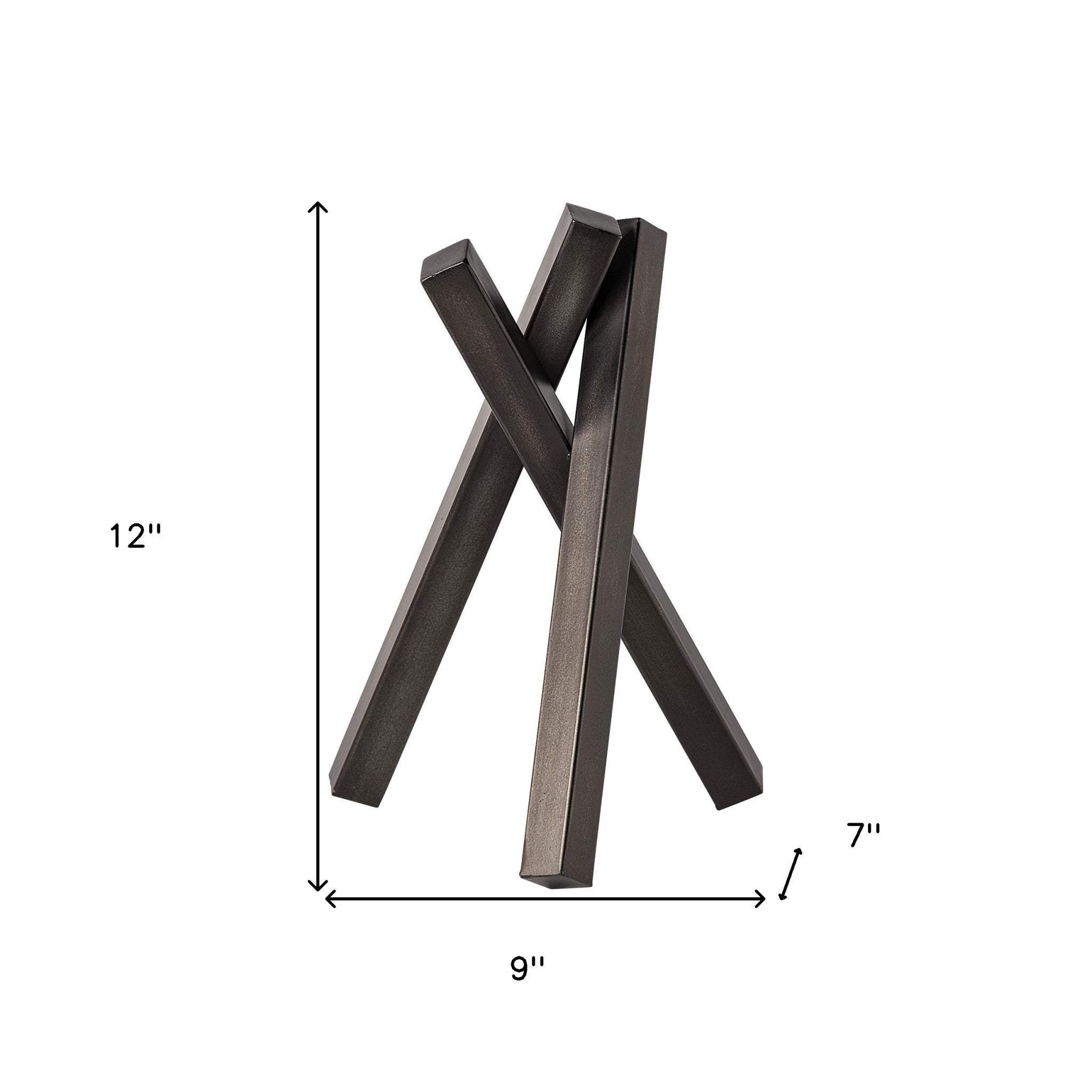 12" Gunmetal Gray Metal Abstract Geometric Tabletop Sculpture - Image 9