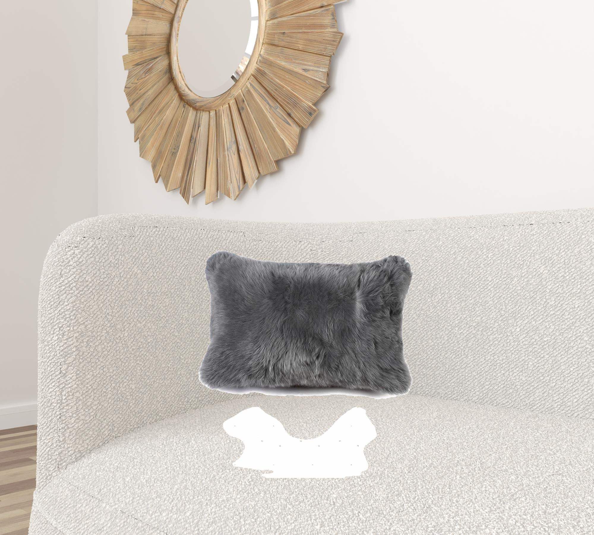 12" X 20" X 5" Gray Sheepskin  Pillow - Image 3