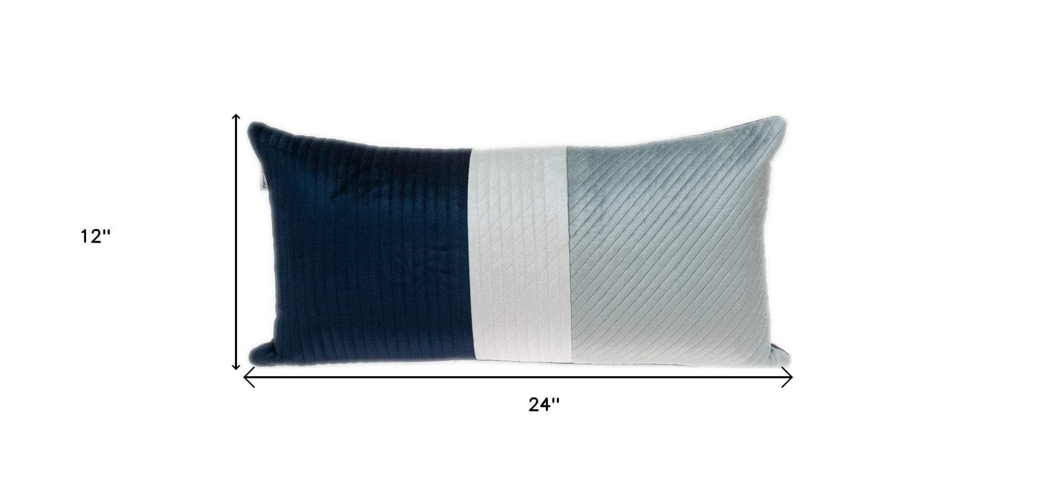 12" X 24" Navy Blue Striped Velvet Throw Pillow - Image 9