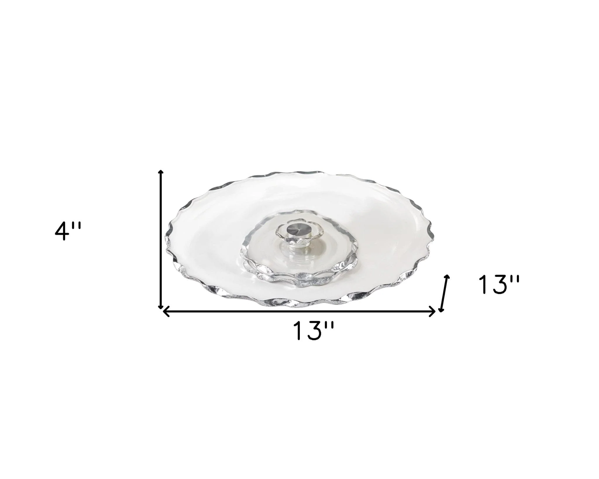 13" Clear and Silver Round Glass Hand Finished Lazy Susan - Image 5