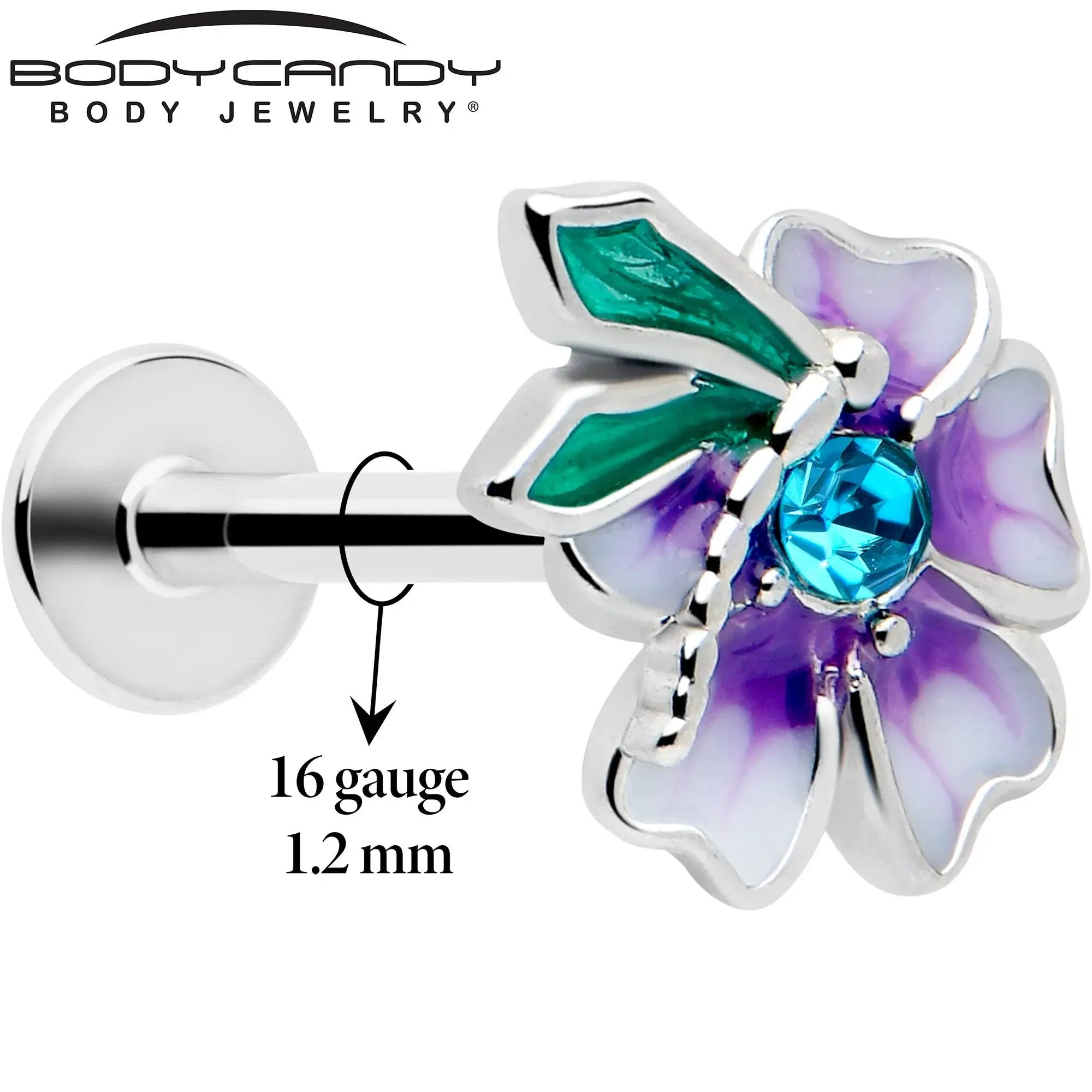 16G 5/16 Blue Gem Faerie Flower Purple Labret Monroe Tragus - Image 2