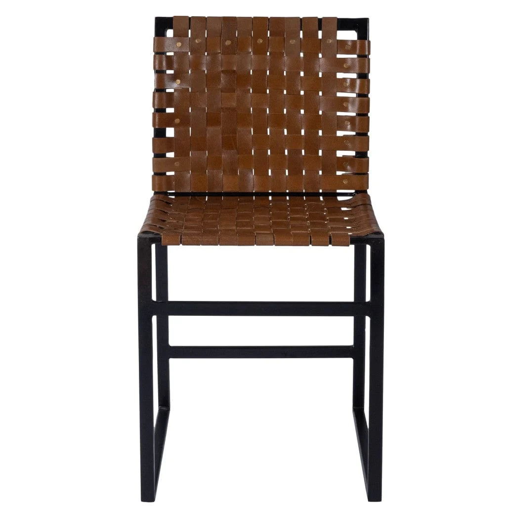 17" Brown And Black Faux Leather Side Chair - Image 4