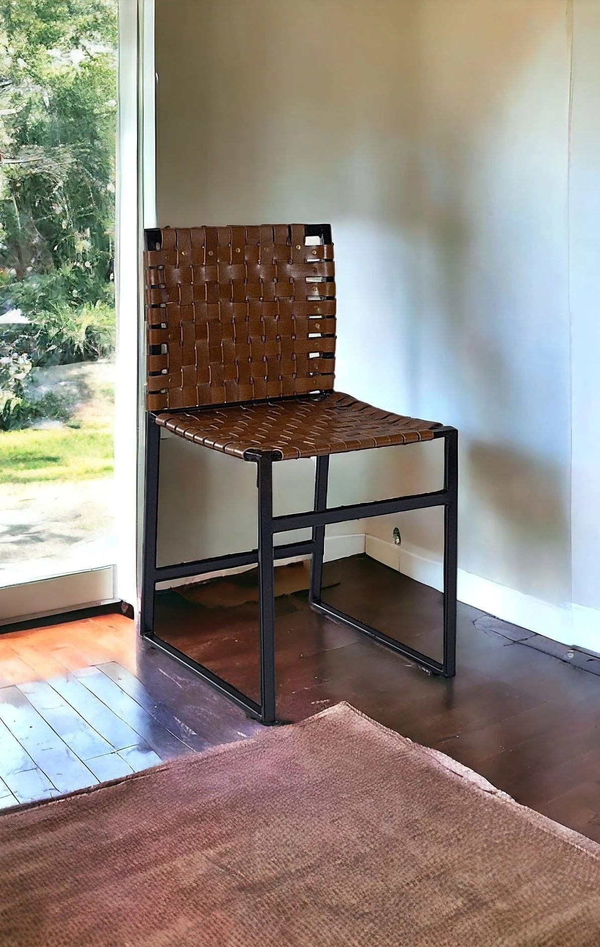 17" Brown And Black Faux Leather Side Chair - Image 9