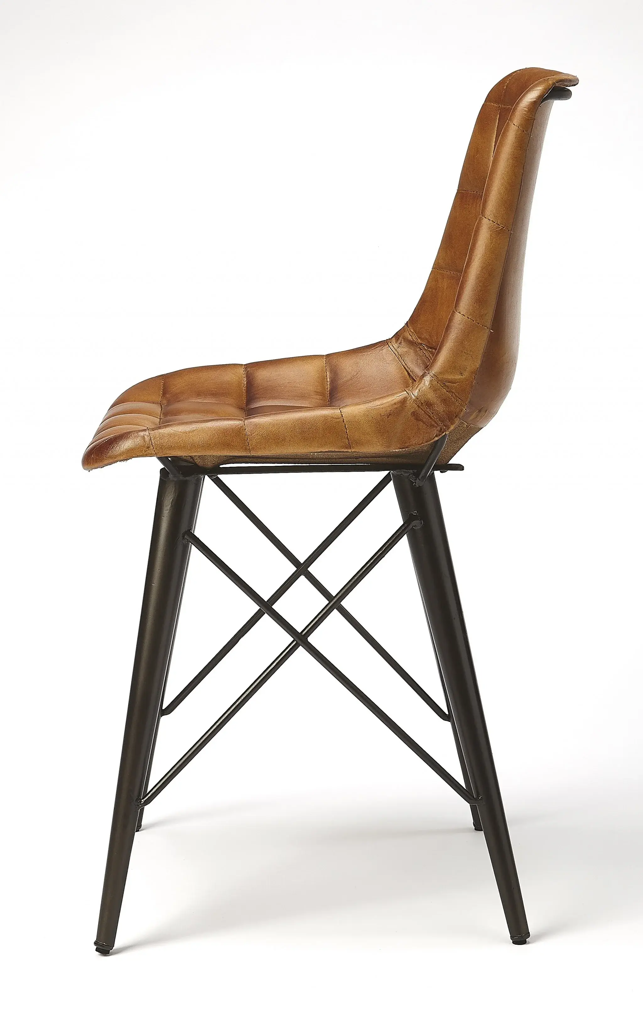 18" Brown Faux Leather Tufted Side Chair - Image 3