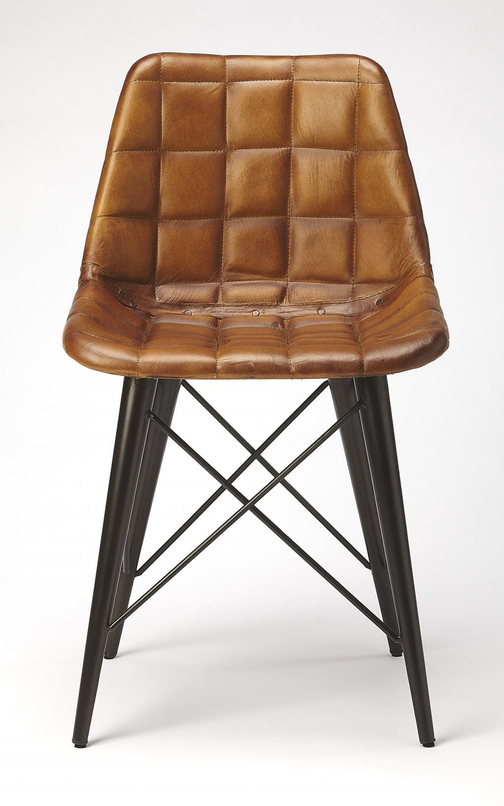 18" Brown Faux Leather Tufted Side Chair - Image 8