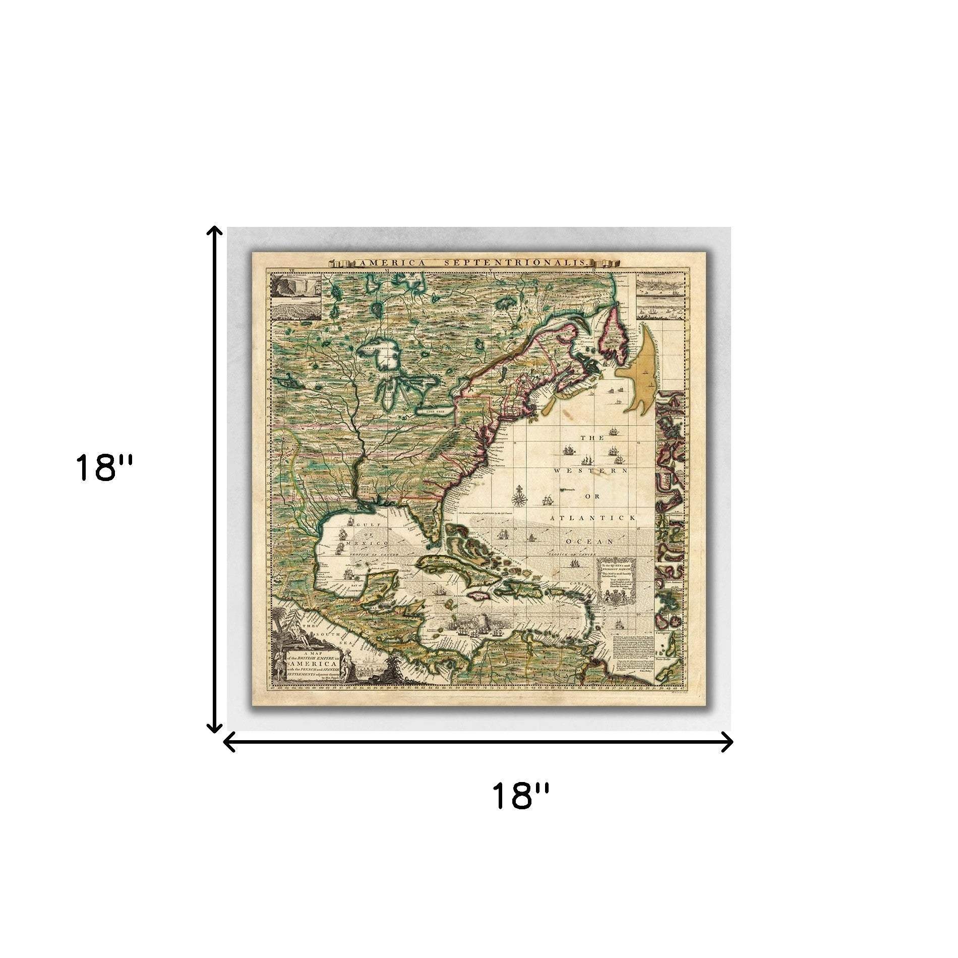 18" X 18" Vintage 1773 Map Of British Empire In North America Wall Art - Image 6