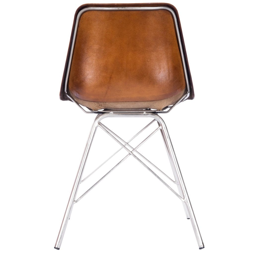19" Brown And Silver Faux Leather Side Chair - Image 4
