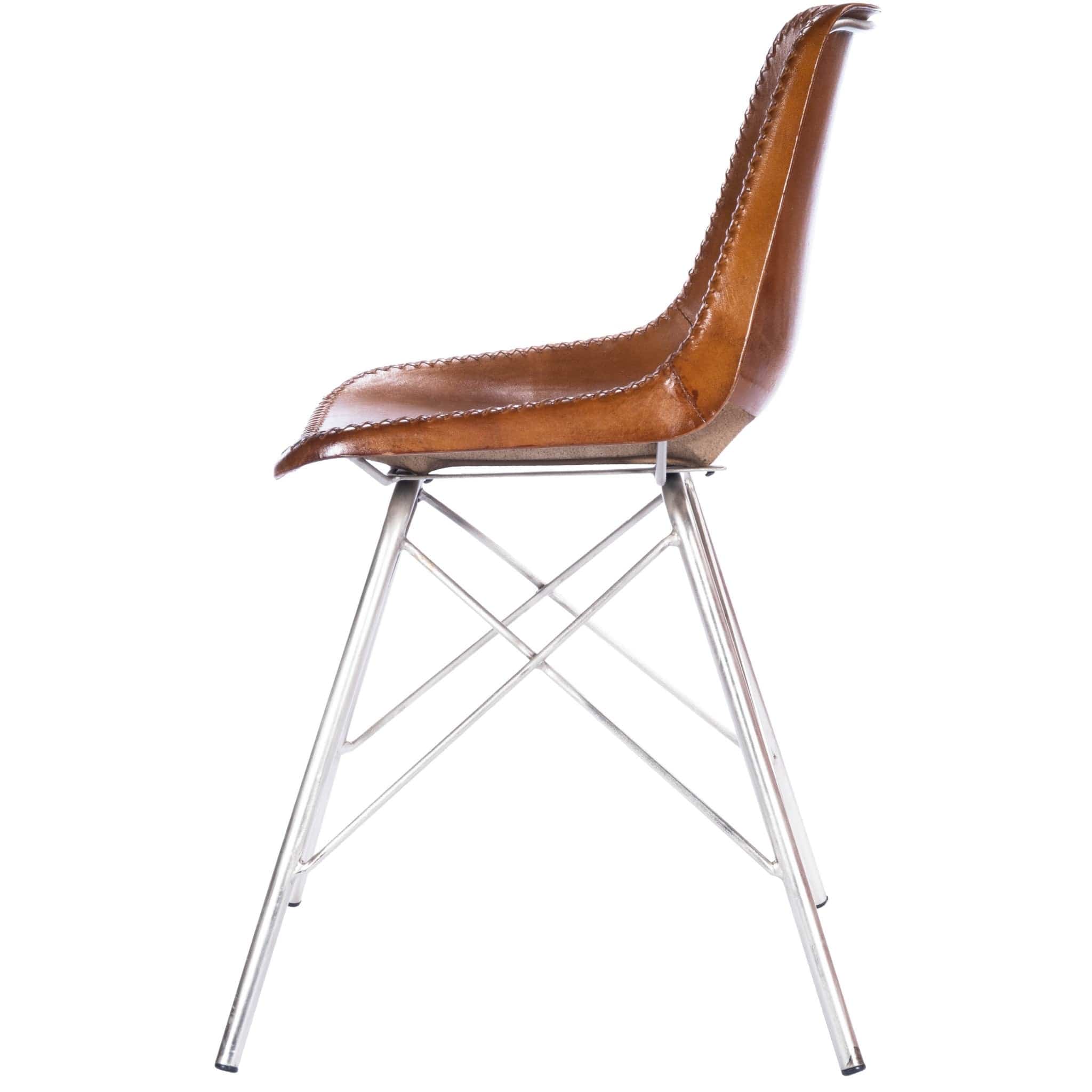 19" Brown And Silver Faux Leather Side Chair - Image 5