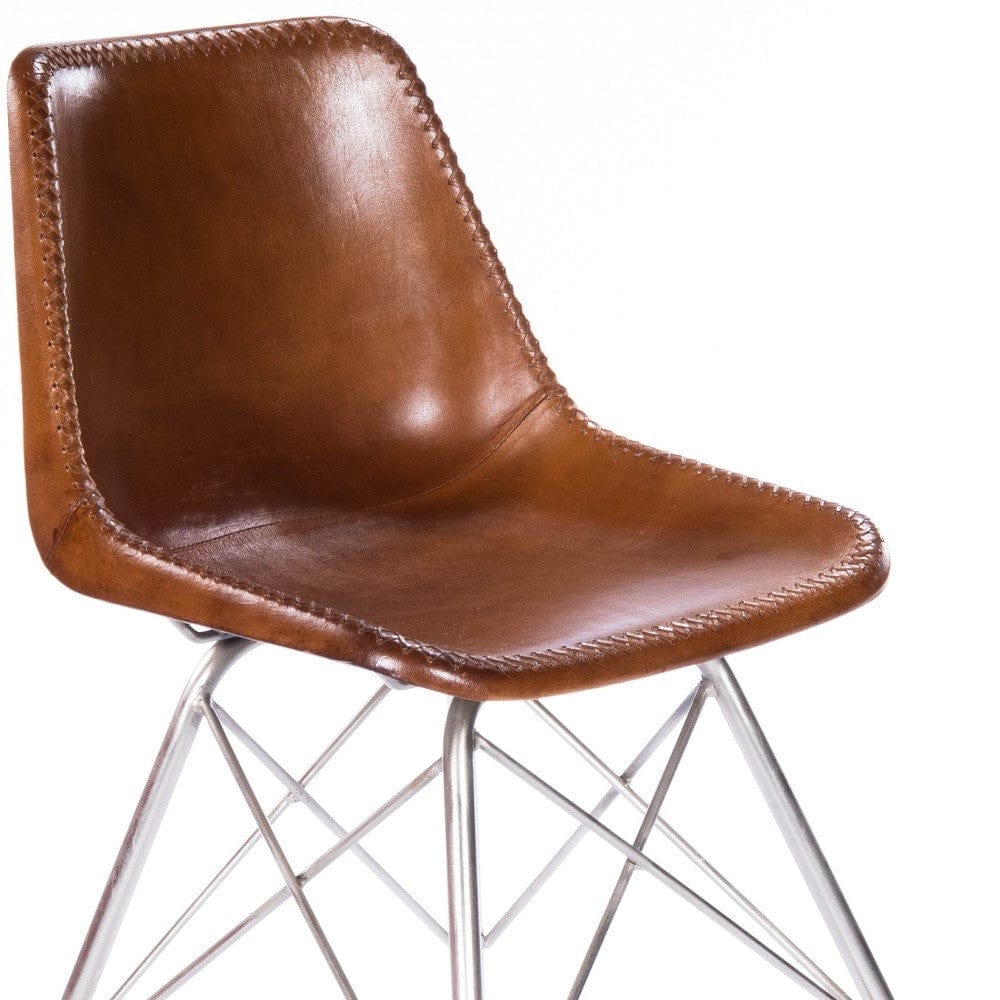 19" Brown And Silver Faux Leather Side Chair - Image 6