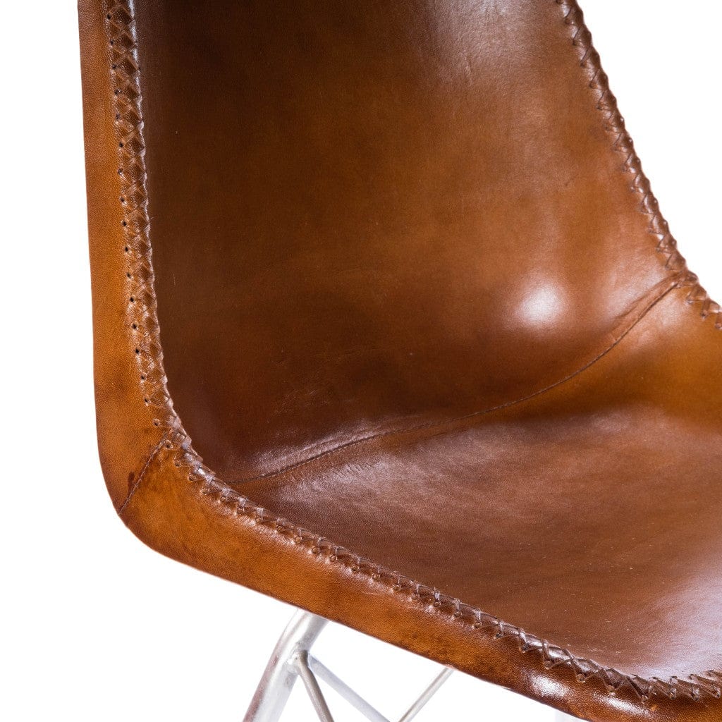 19" Brown And Silver Faux Leather Side Chair - Image 7