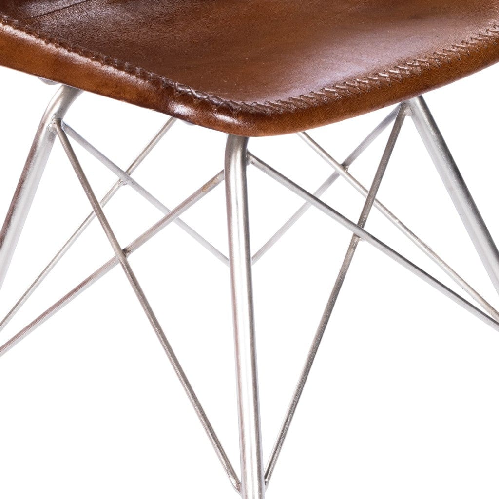19" Brown And Silver Faux Leather Side Chair - Image 8