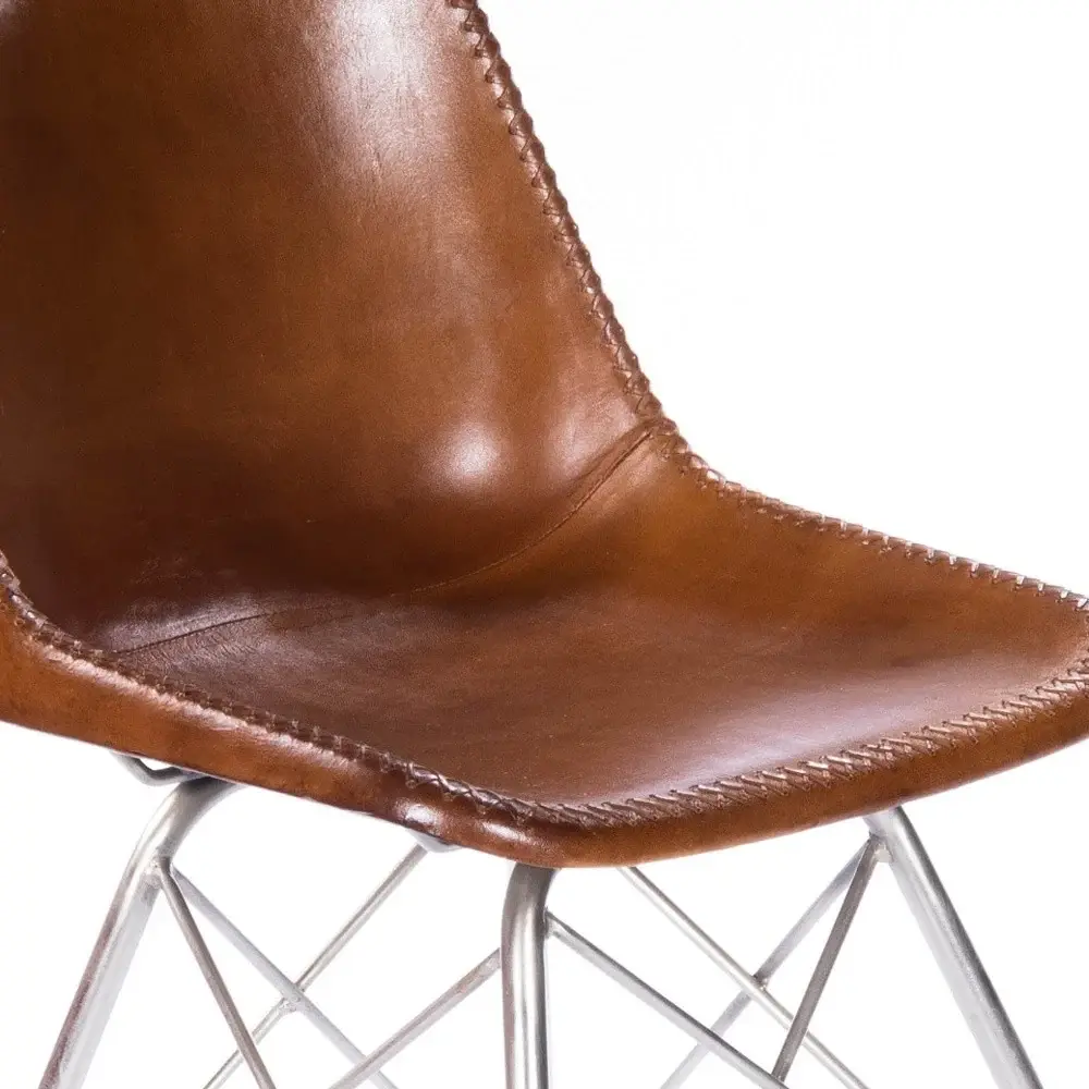 19" Brown And Silver Faux Leather Side Chair - Image 9