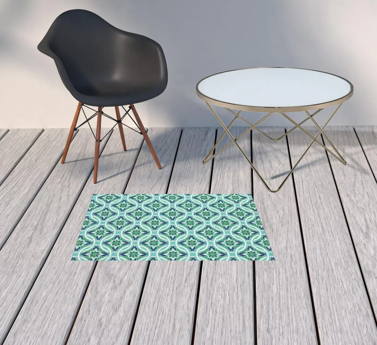 2' X 3' Blue and Green Geometric Stain Resistant Indoor Outdoor Area Rug - Image 2