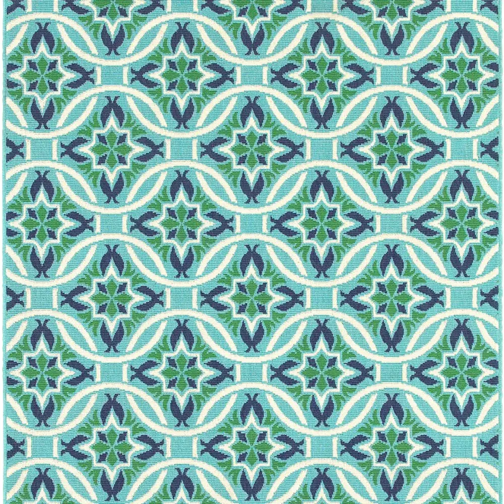 2' X 3' Blue and Green Geometric Stain Resistant Indoor Outdoor Area Rug - Image 5
