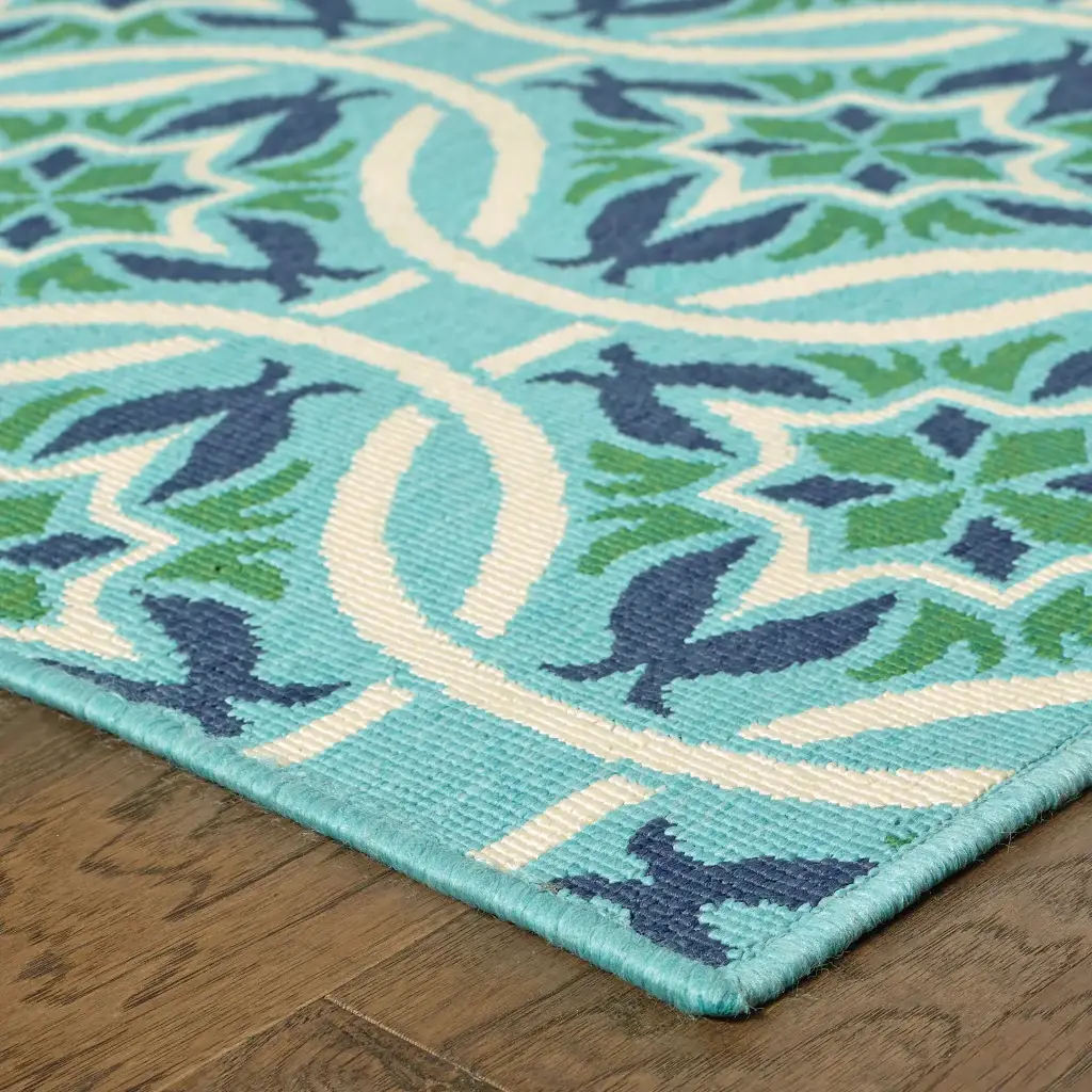 2' X 3' Blue and Green Geometric Stain Resistant Indoor Outdoor Area Rug - Image 6