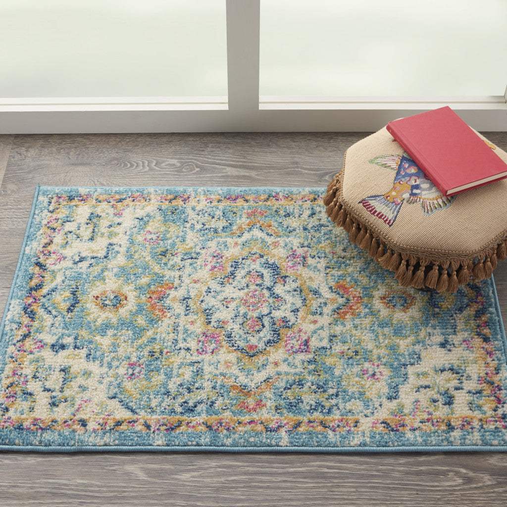 2' X 3' Blue And Ivory Dhurrie Area Rug - Image 7