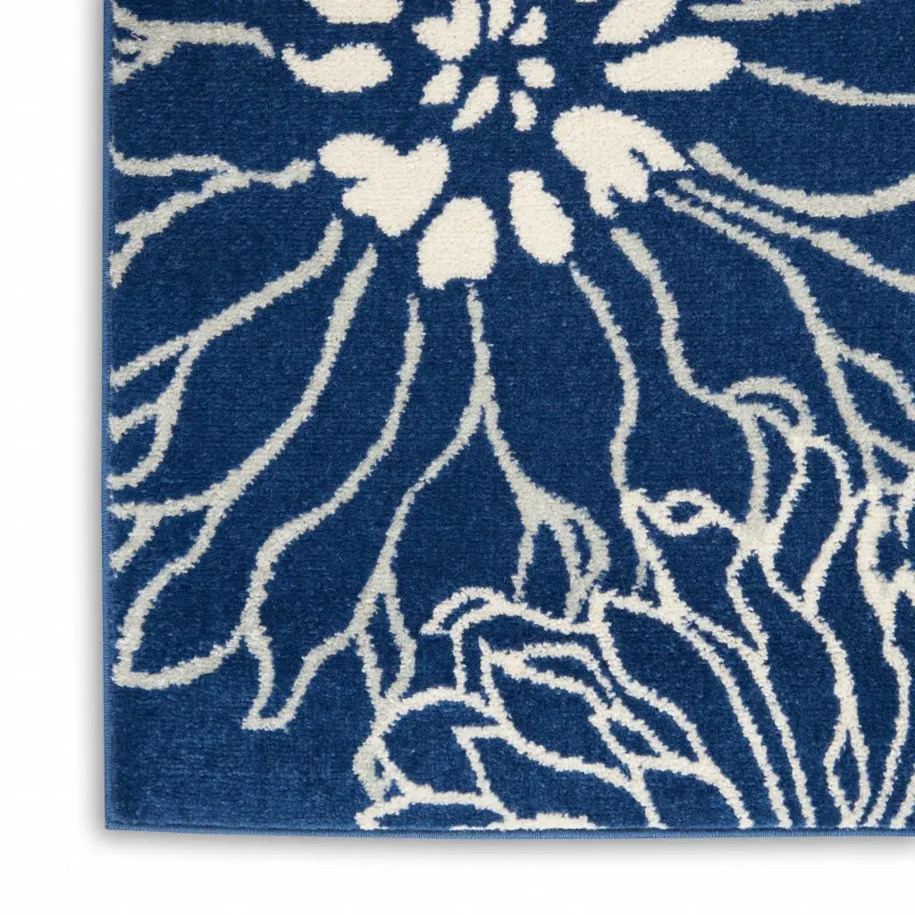 2' X 3' Blue And Ivory Floral Power Loom Area Rug - Image 2