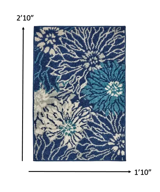 2' X 3' Blue And Ivory Floral Power Loom Area Rug - Image 4