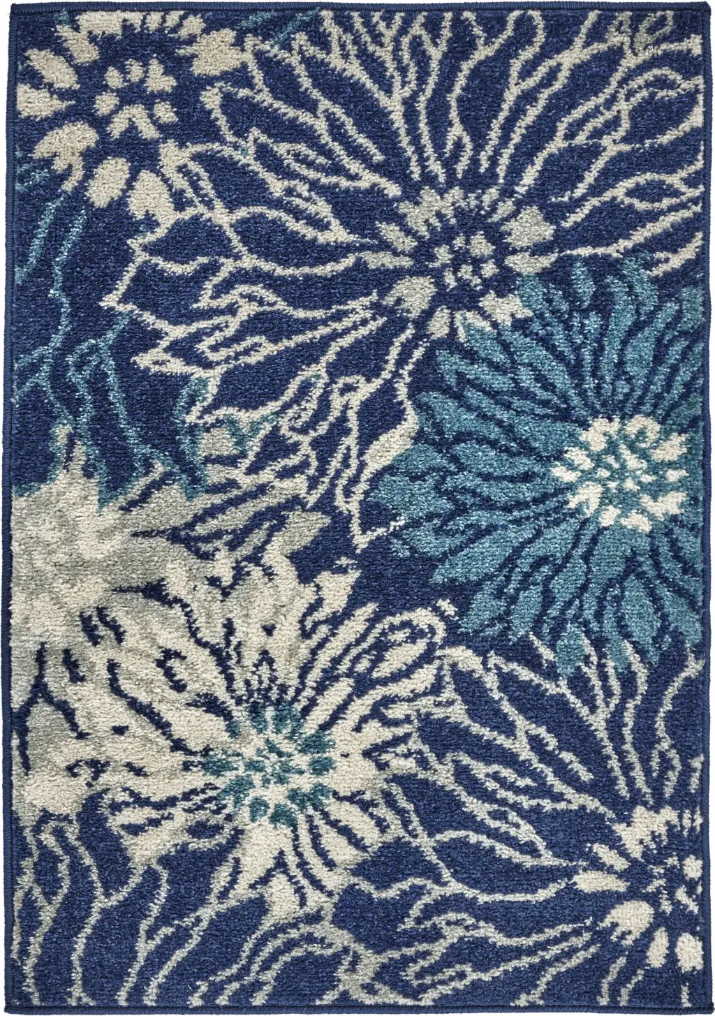 2' X 3' Blue And Ivory Floral Power Loom Area Rug - Image 5