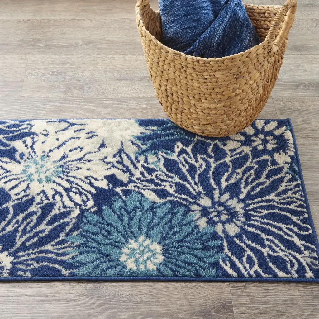 2' X 3' Blue And Ivory Floral Power Loom Area Rug - Image 8