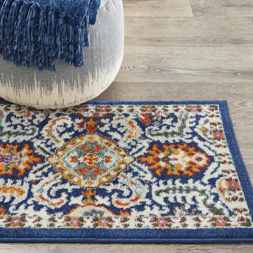 2' X 3' Blue And Ivory Power Loom Area Rug - Image 7