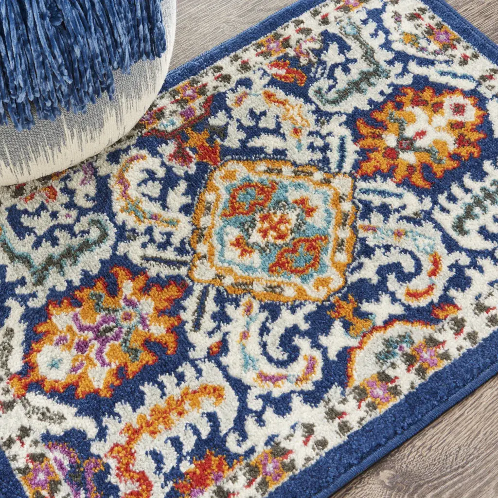 2' X 3' Blue And Ivory Power Loom Area Rug - Image 8