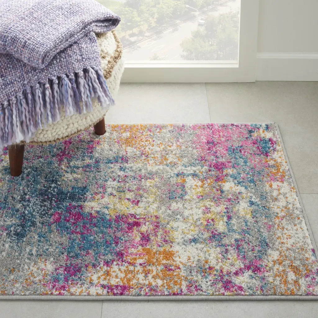 2' X 3' Blue And Pink Abstract Power Loom Area Rug - Image 7