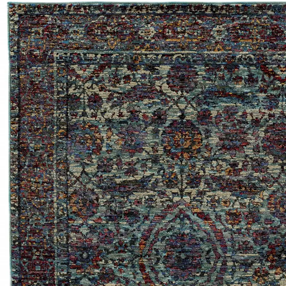 2' X 3' Blue and Purple Oriental Power Loom Area Rug - Image 3