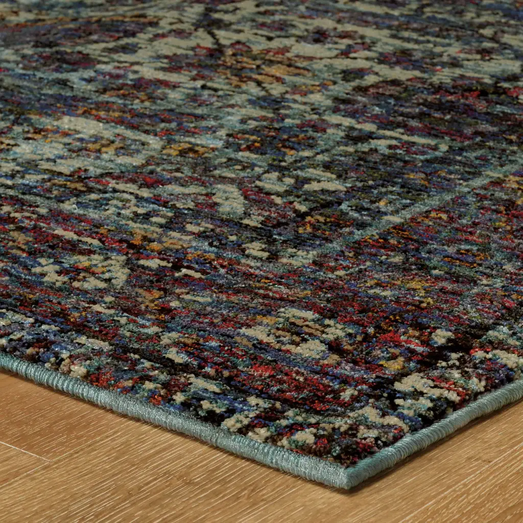2' X 3' Blue and Purple Oriental Power Loom Area Rug - Image 4