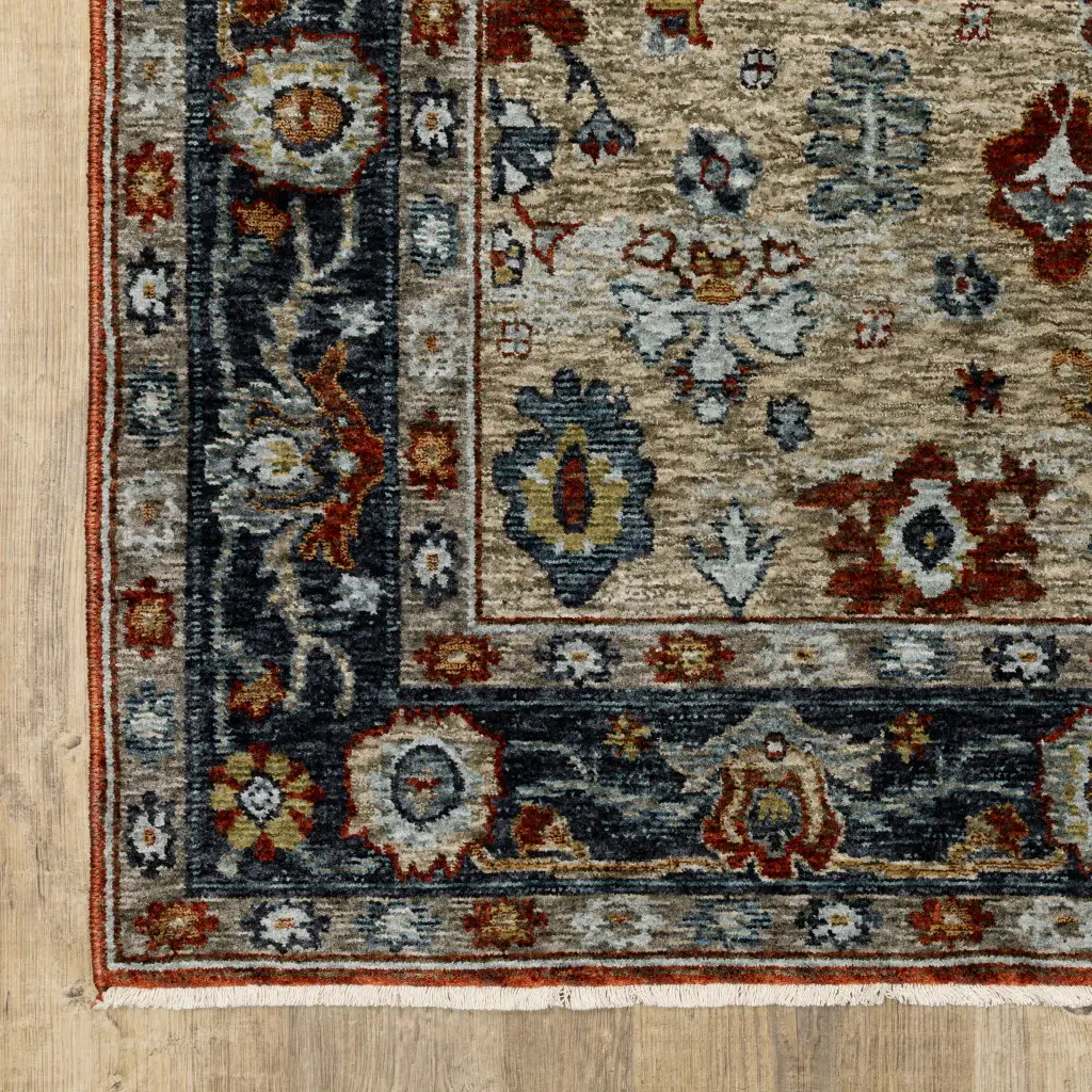 2' X 3' Blue Beige Tan Brown Gold And Rust Red Oriental Power Loom Stain Resistant Area Rug With Fringe - Image 2