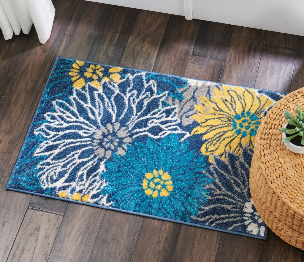 2' X 3' Blue Floral Power Loom Area Rug - Image 9