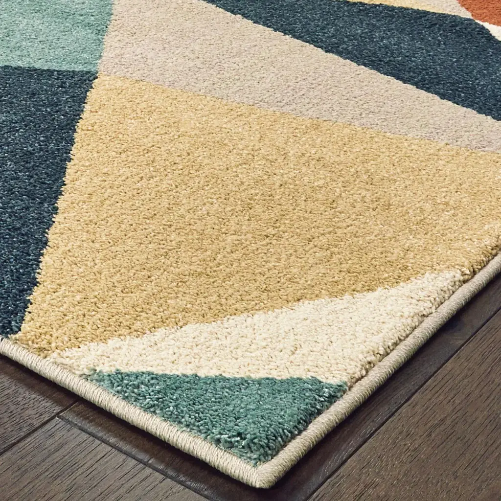 2' X 3' Blue Green Beige Retro Wedge Indoor Area Rug - Image 6