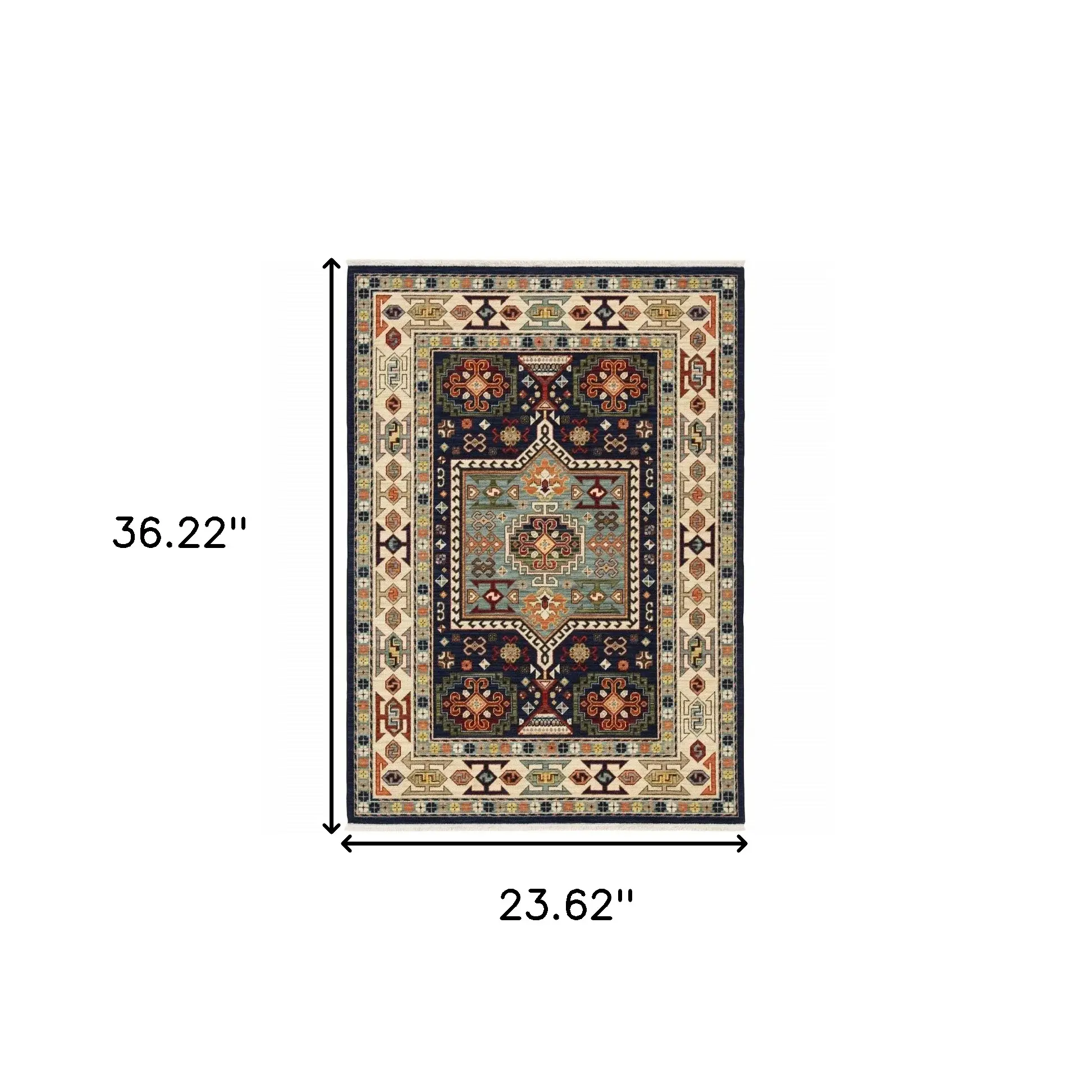 2' X 3' Blue Ivory Machine Woven Medallion Indoor Area Rug - Image 3