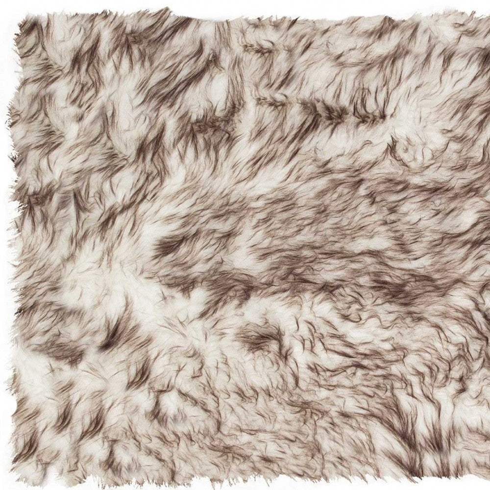 2' X 3' Brown and White Faux Sheepskin Ombre Machine Tufted Non Skid Area Rug - Image 5