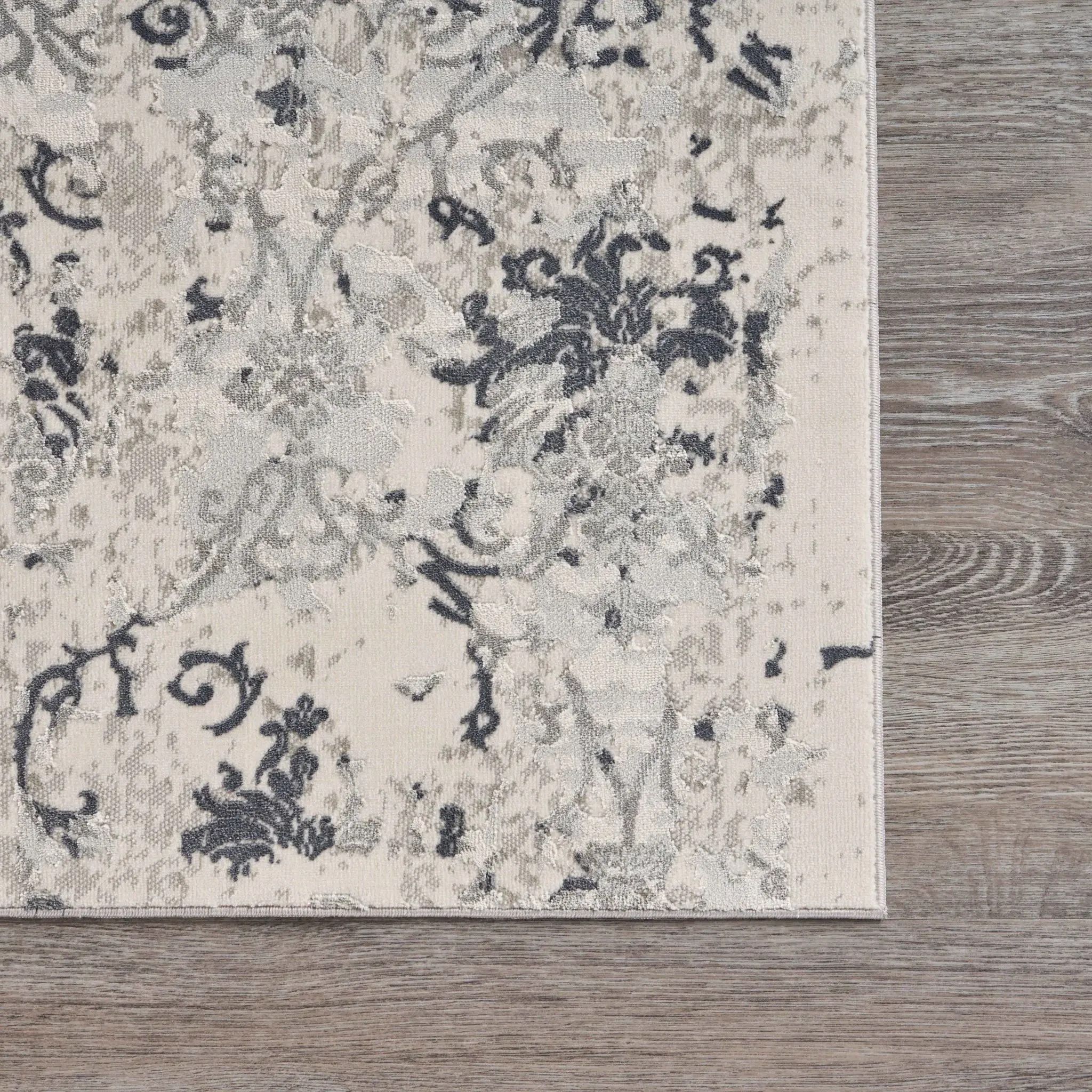 2' X 3' Cream And Gray Damask Stain Resistant Area Rug - Image 3