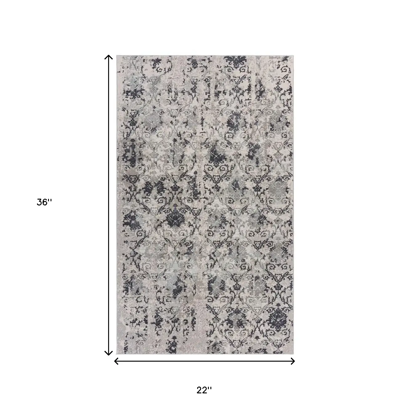 2' X 3' Cream And Gray Damask Stain Resistant Area Rug - Image 4