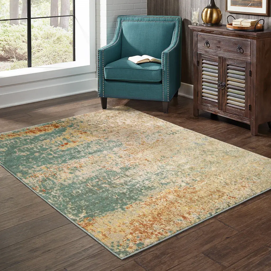 2' X 3' Foam Blue Pumpkin And Golden Yellow Abstract Power Loom Stain Resistant Area Rug - Image 5