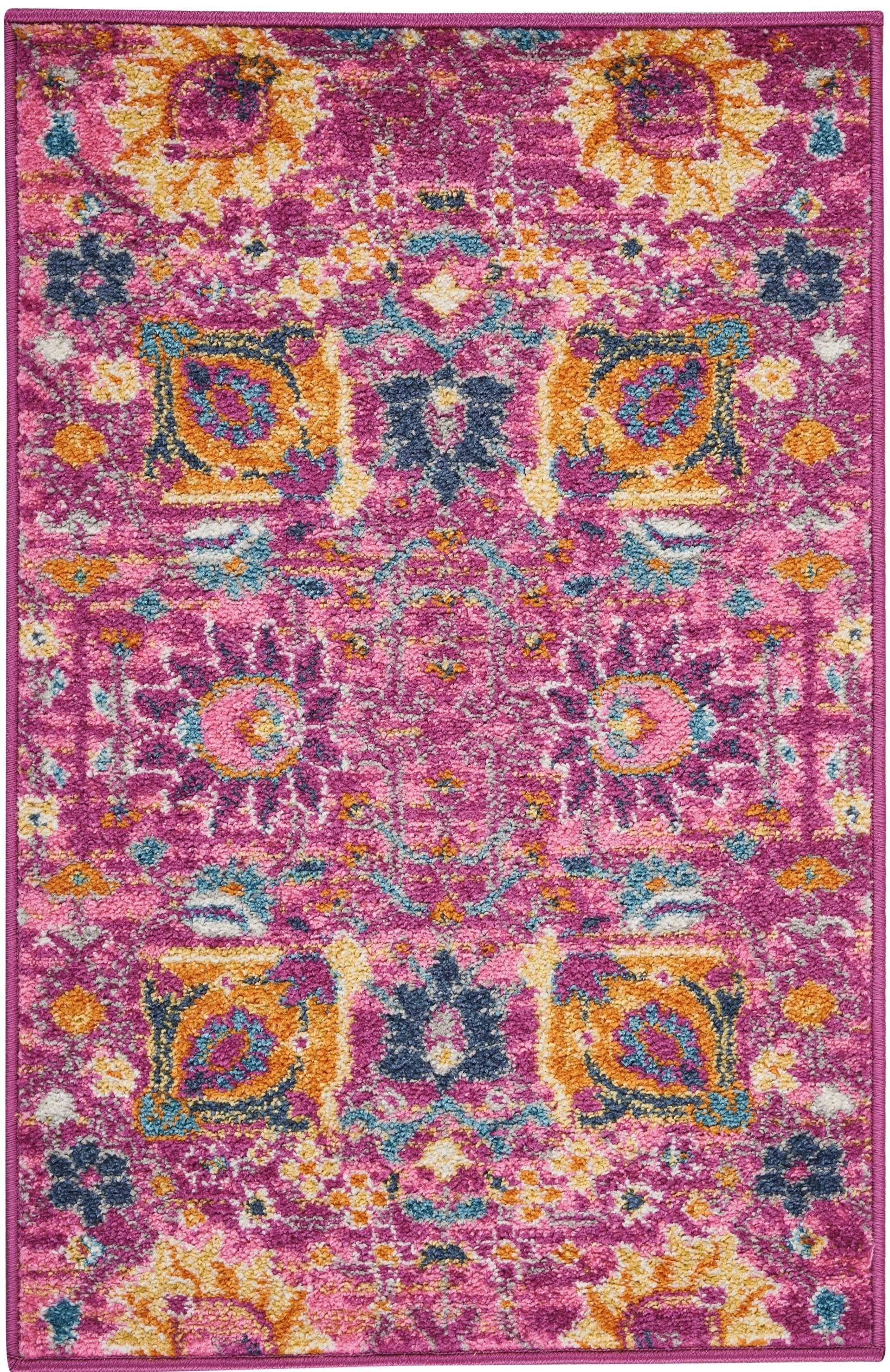 2' X 3' Fuchsia Floral Power Loom Area Rug - Image 2
