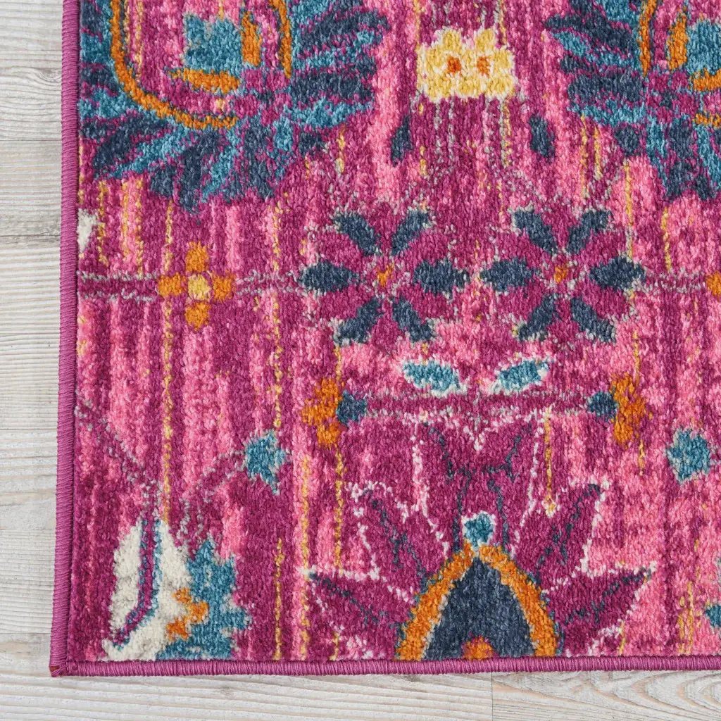 2' X 3' Fuchsia Floral Power Loom Area Rug - Image 3