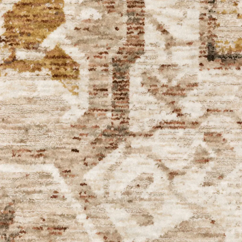 2' X 3' Gold And Ivory Oriental Power Loom Stain Resistant Area Rug With Fringe - Image 2