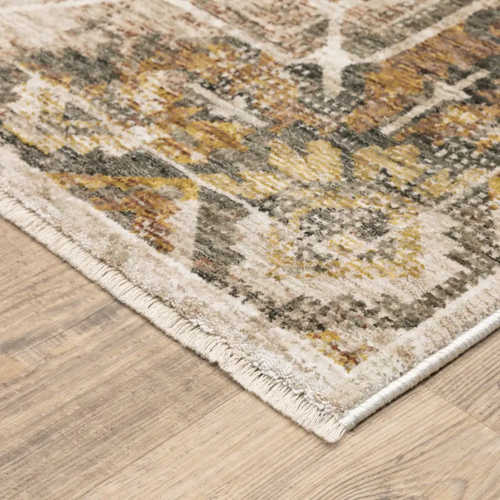 2' X 3' Gold And Ivory Oriental Power Loom Stain Resistant Area Rug With Fringe - Image 6