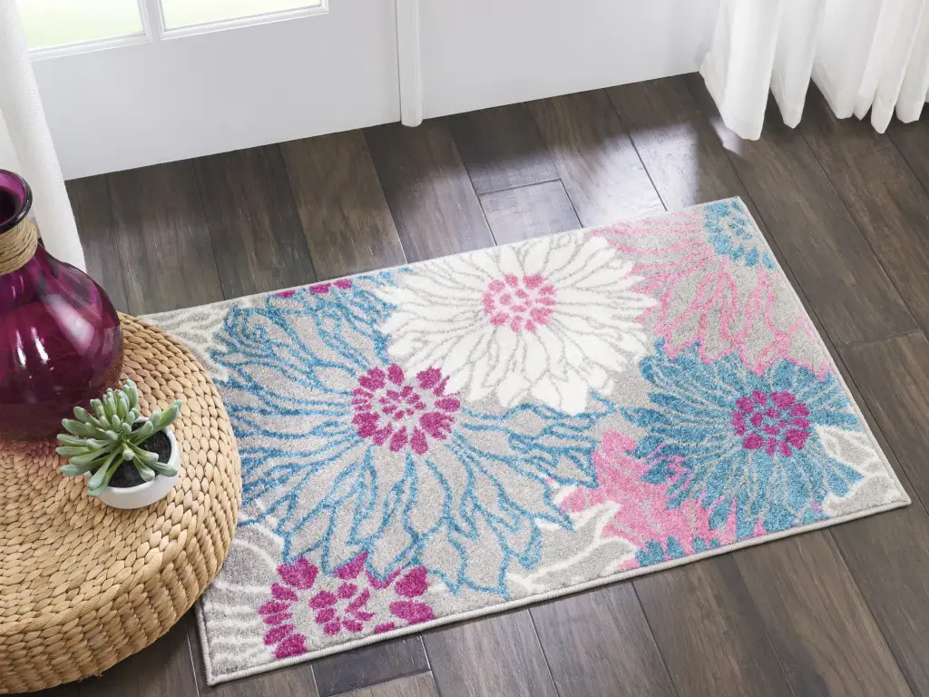 2' X 3' Gray Floral Power Loom Area Rug - Image 8