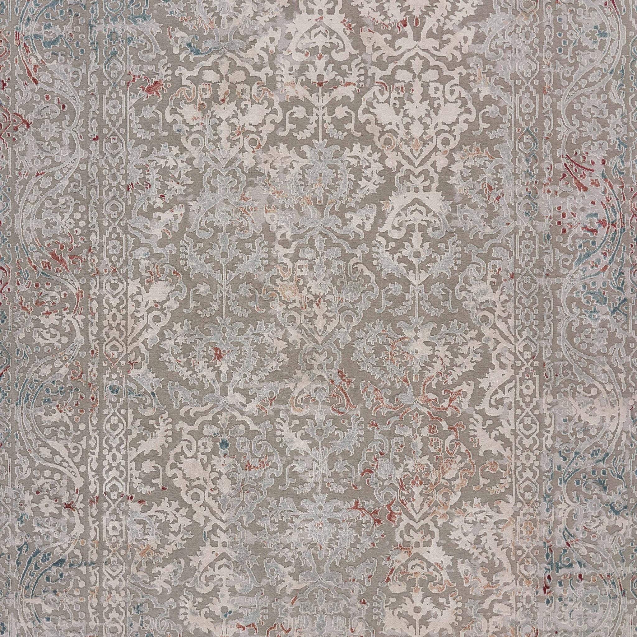 2' X 3' Gray Ivory Slate Blue And Wine Red Abstract Distressed Stain Resistant Area Rug - Image 2