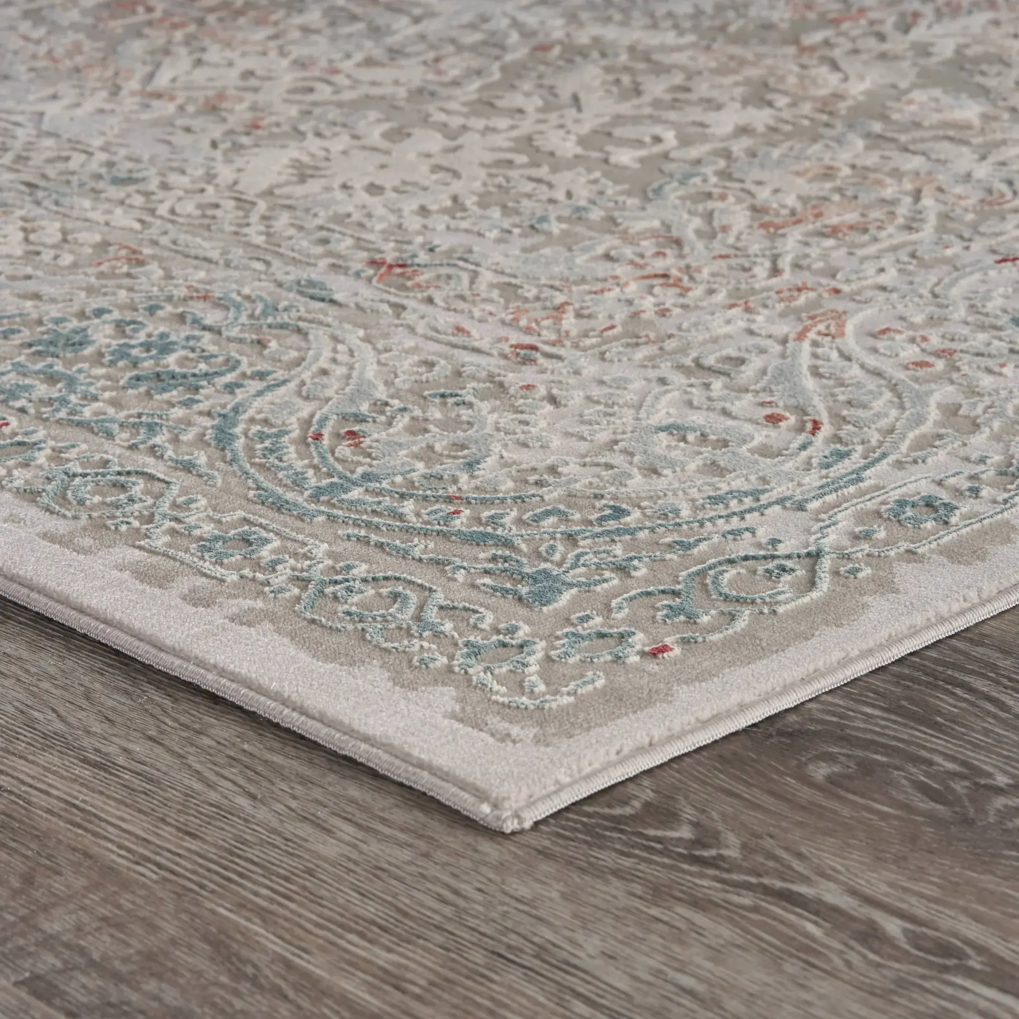 2' X 3' Gray Ivory Slate Blue And Wine Red Abstract Distressed Stain Resistant Area Rug - Image 3