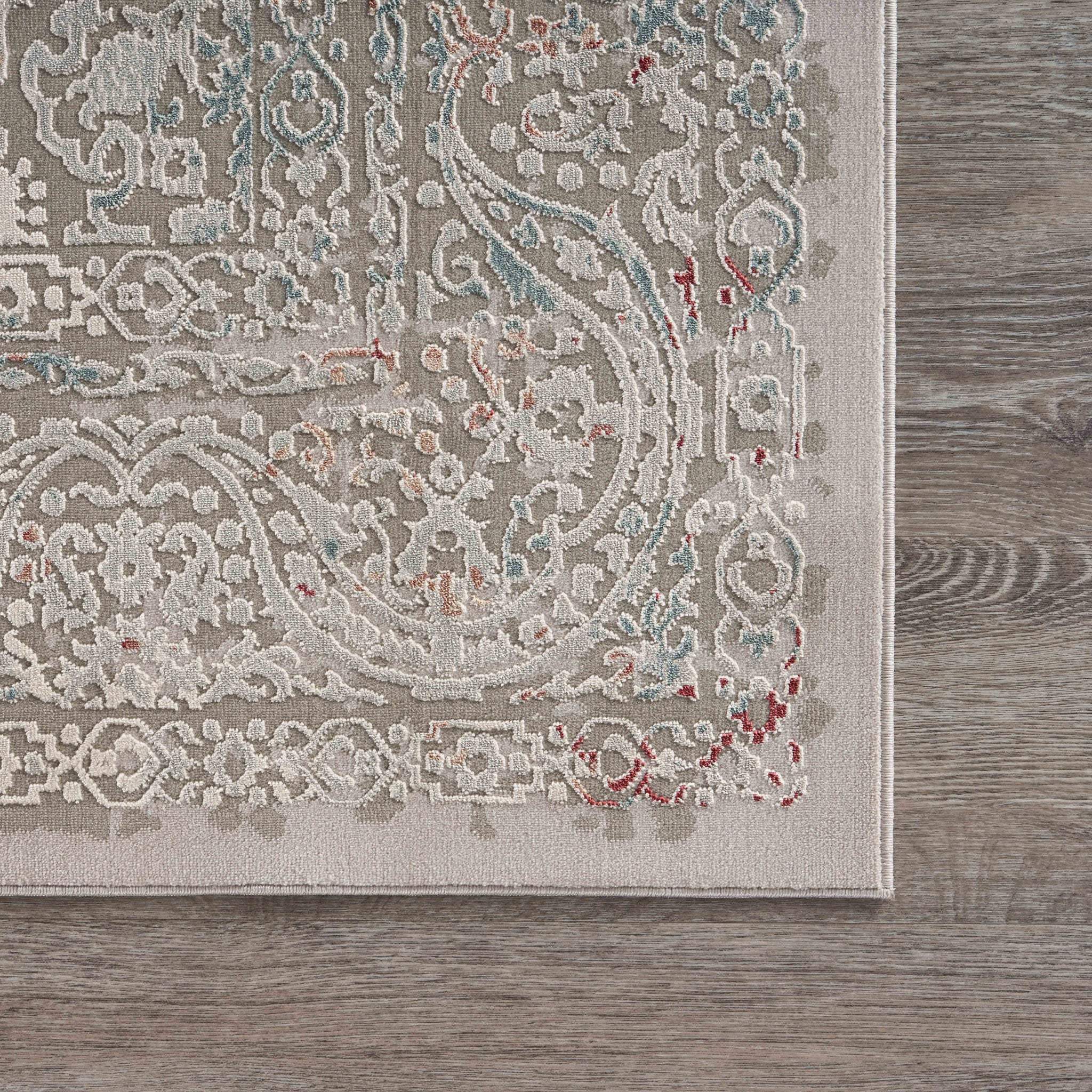 2' X 3' Gray Ivory Slate Blue And Wine Red Abstract Distressed Stain Resistant Area Rug - Image 5