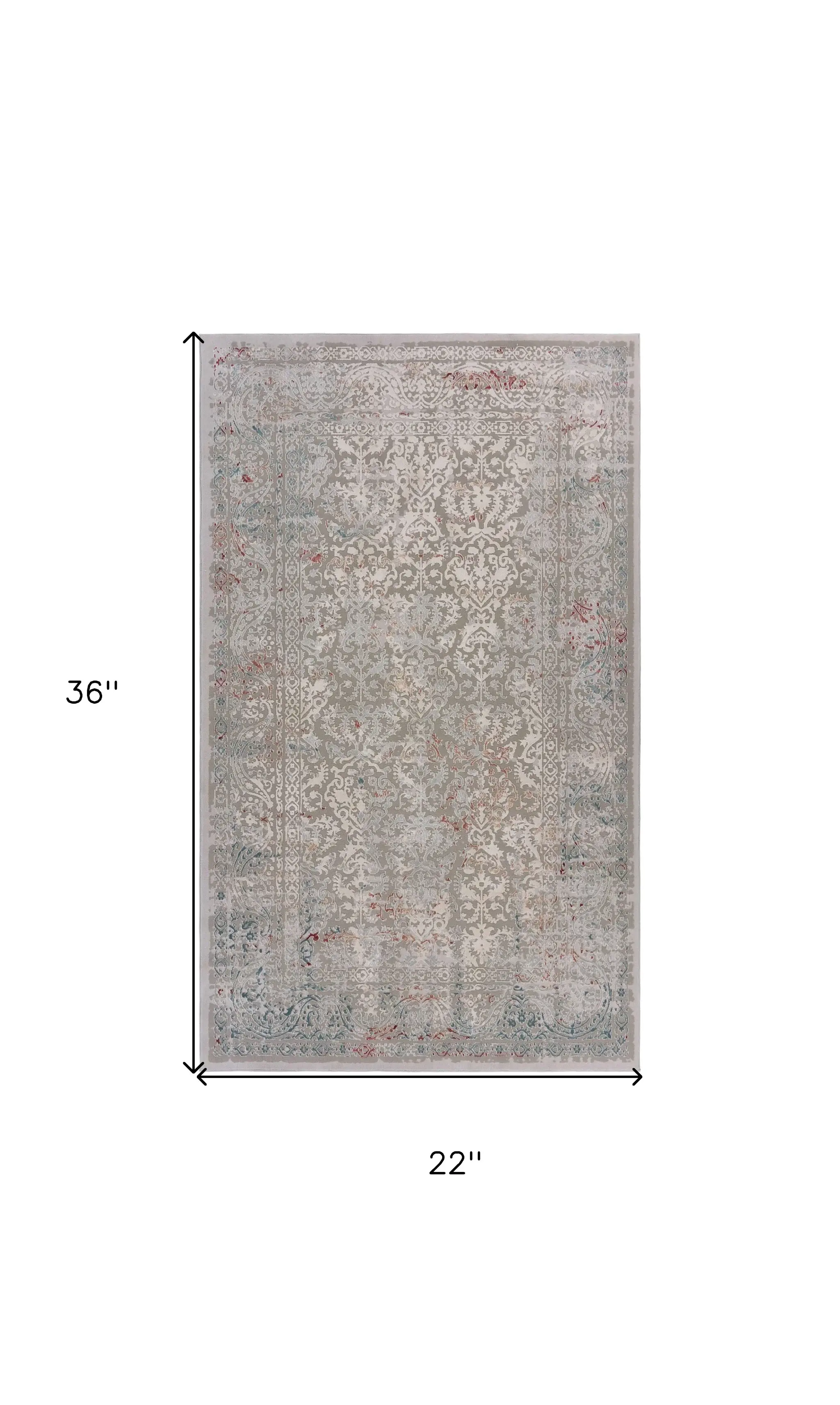 2' X 3' Gray Ivory Slate Blue And Wine Red Abstract Distressed Stain Resistant Area Rug - Image 6