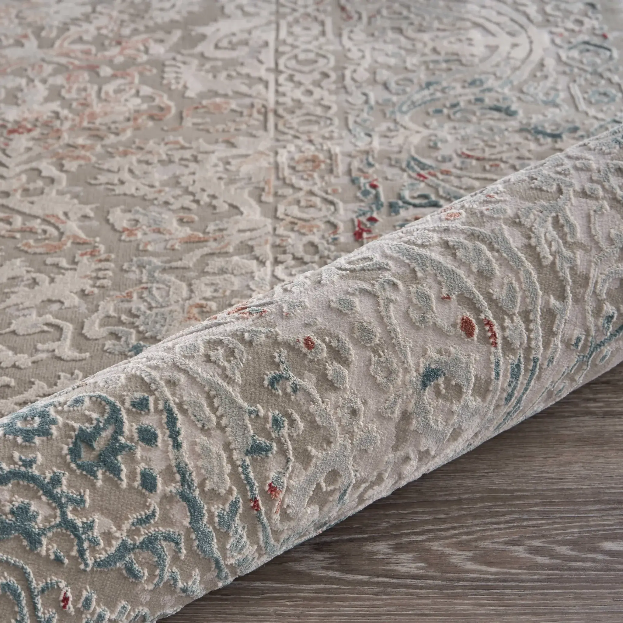 2' X 3' Gray Ivory Slate Blue And Wine Red Abstract Distressed Stain Resistant Area Rug - Image 7